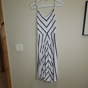 Chaser Dress White & Gray Stripes Lace Up Sleeveless Babydoll Size M New